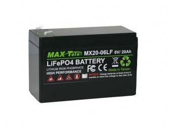 高效鋰電池 | 磷酸鐵鋰電池 | Efficient Lithium Battery  Maxtela 6V 20Ah LiFePO4 Battery MX20-06LFS